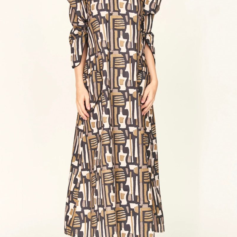 Mirth Cassis Dress in Olive Labyrinth