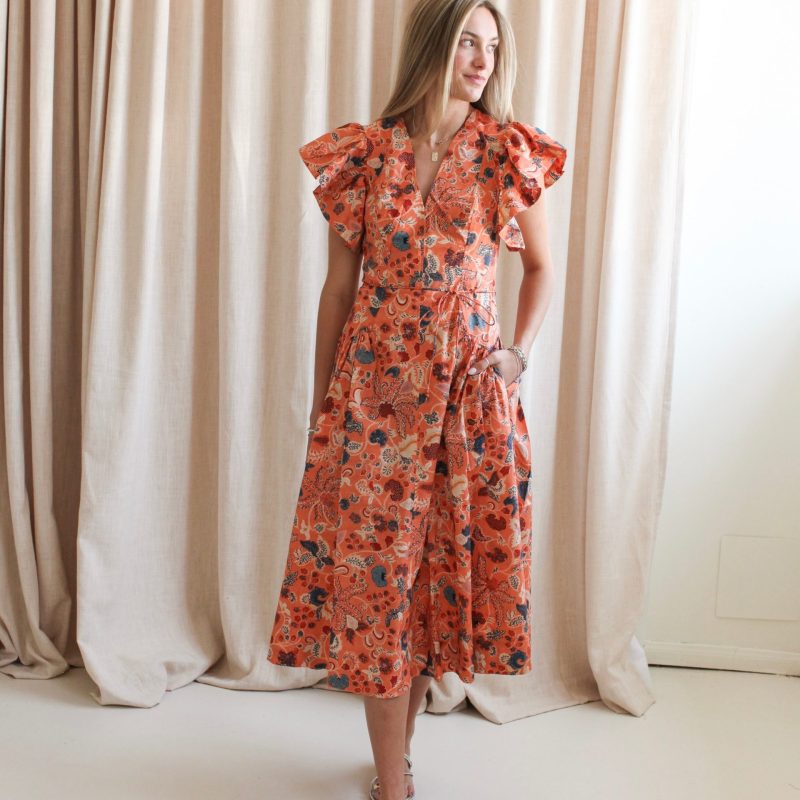 Ulla Johnson Darya Drop Waist Midi Dress - Coral Peony