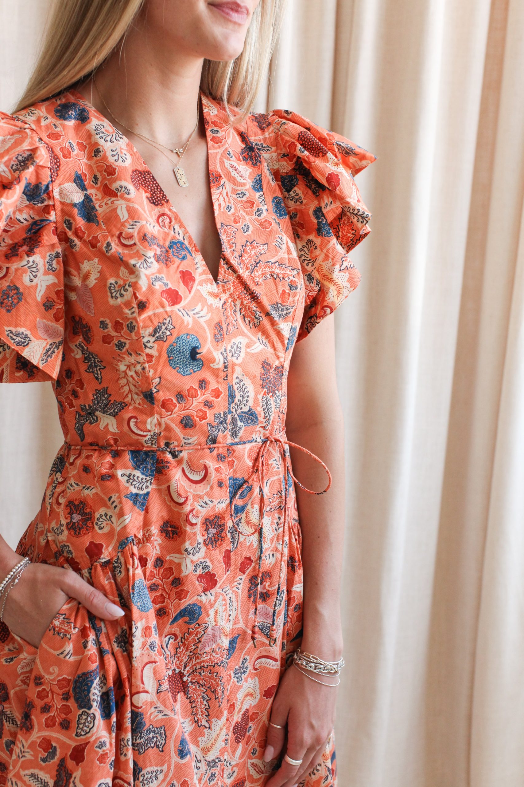 Ulla Johnson Darya Drop Waist Midi Dress - Coral Peony - Image 3