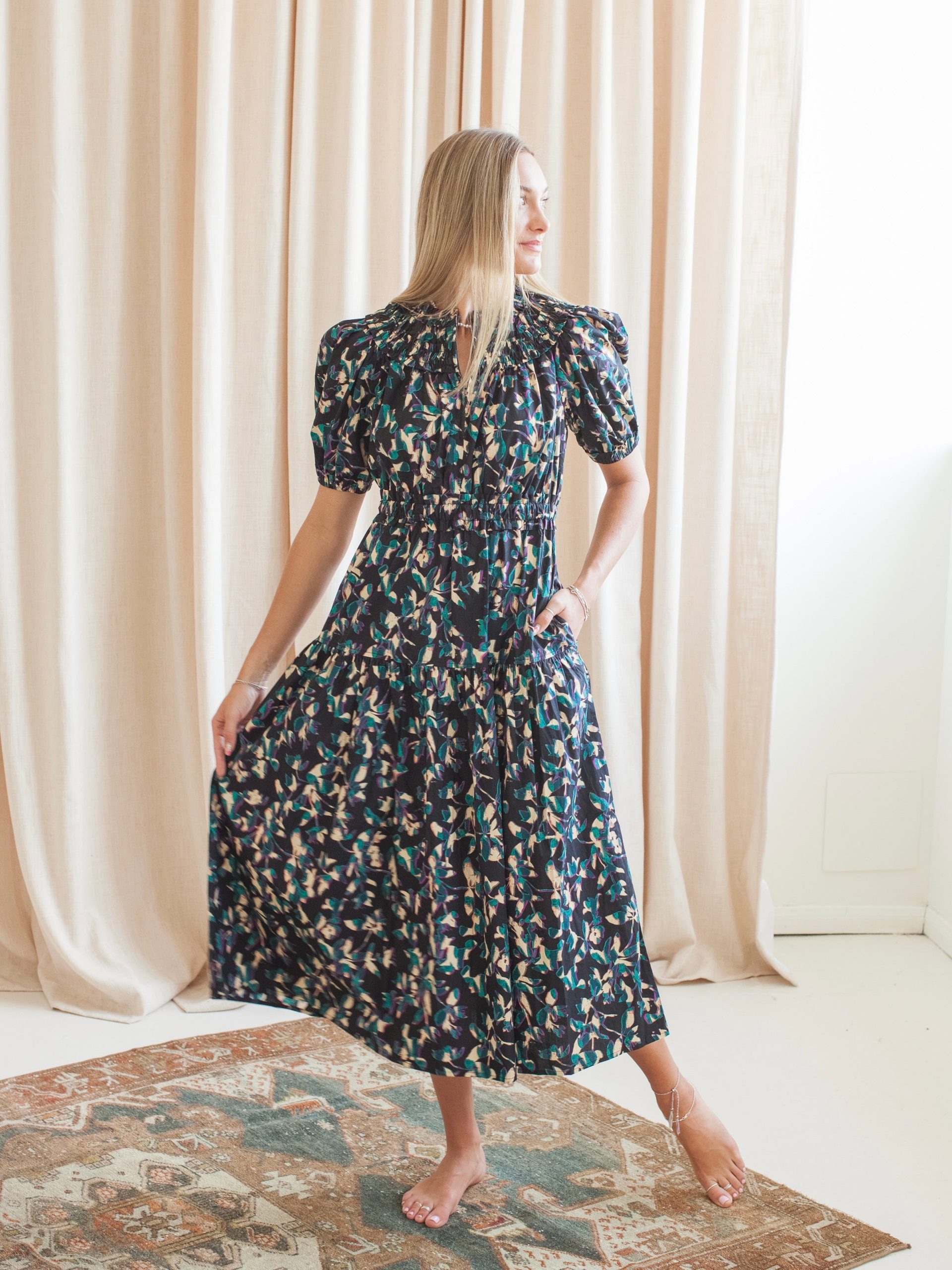 Ulla Johnson Othella Short Sleeve Midi Dress- Kaleidoscope