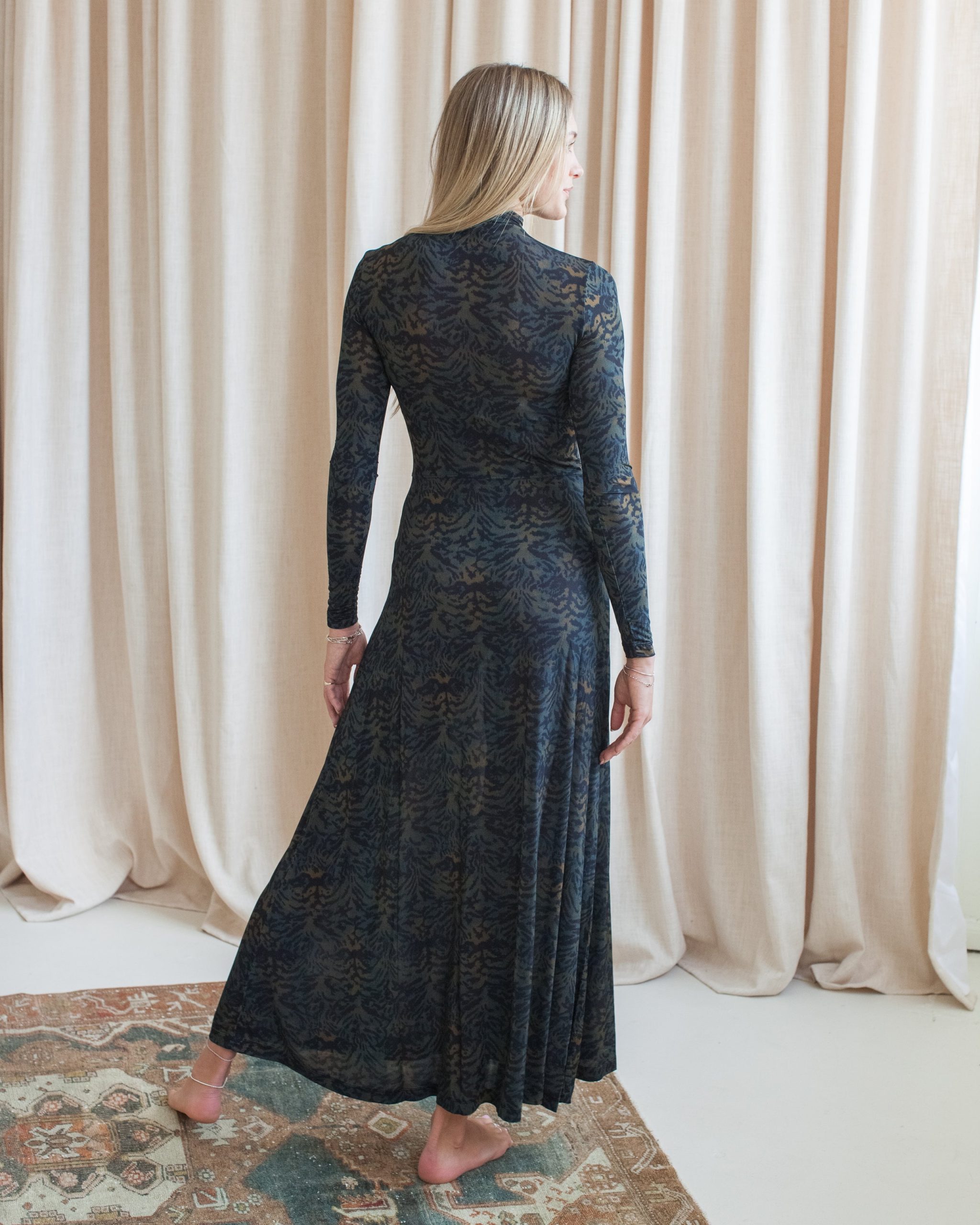 Ulla Johnson Koa Jersey Ruched Front Turtleneck Dress- Desert Jasper - Image 4